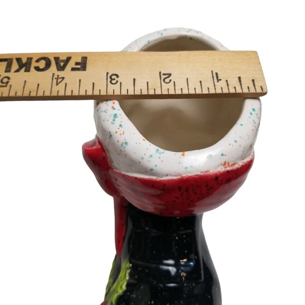 Ceramic Santa Claus Boot Black Christmas Vintage Holly Vase Planter Holiday Bow - Picture 14 of 14